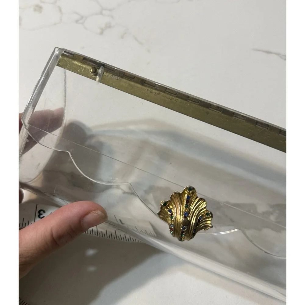 Vintage Lucite Acrylic Clutch Hinged Scalloped Edge handbag 1950s clear plastic
